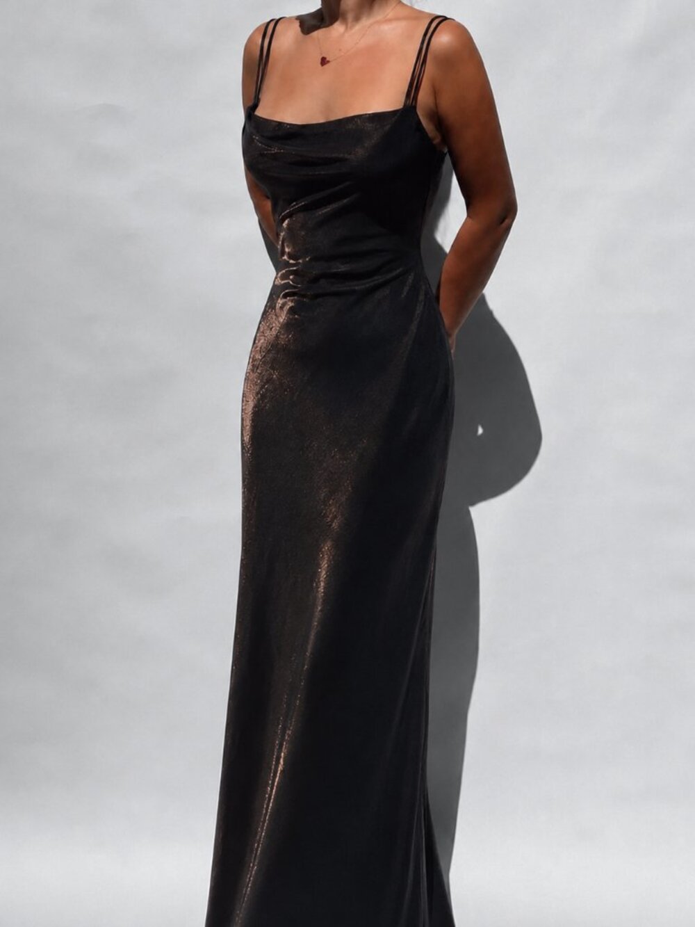 Y2K Iridescent Metallic Maxi Dress Size 7 Small Formal Feminine (r)